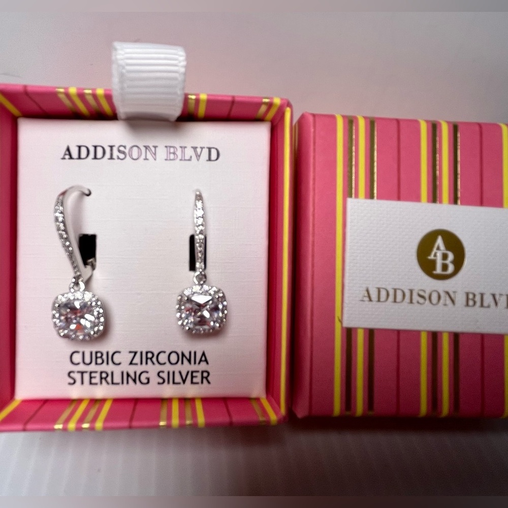 Addison Blvd STERLING SILVER & CUBIC ZIRCONIA Lever Back Earrings